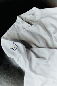 Private Chef grembiule bianco con logo Blu
