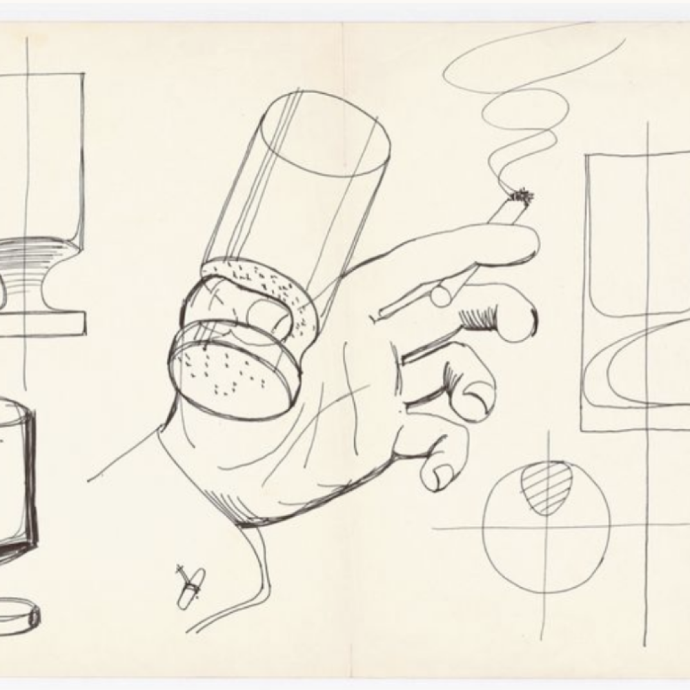 Disegno di una mano e utensili da cucina