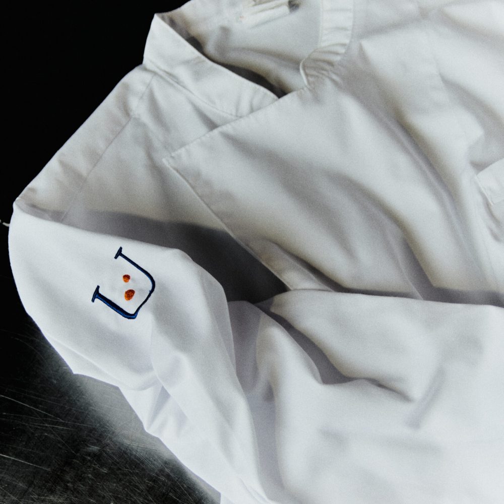 Private Chef grembiule bianco con logo Blu
